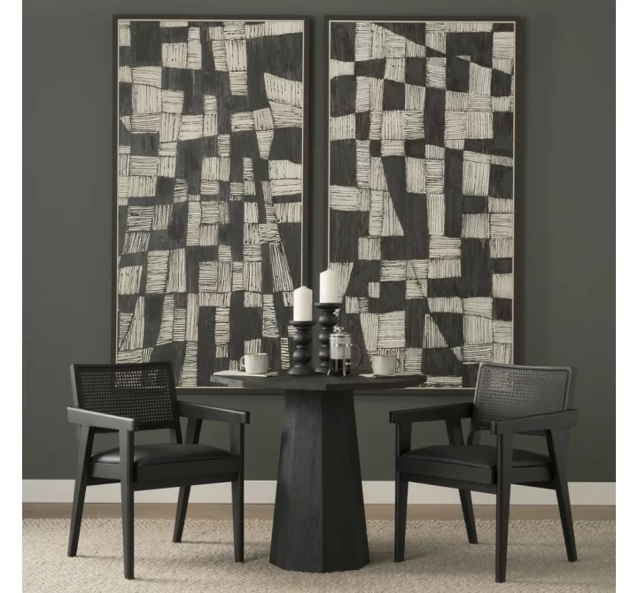 Mercana Reid Framed Black Cane Black Fabric Dining Armchair