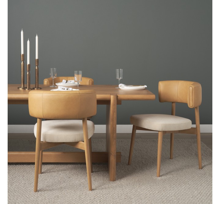 Mercana Motley Curved Open Back Cream Fabric and Tan Leather Dining Chair