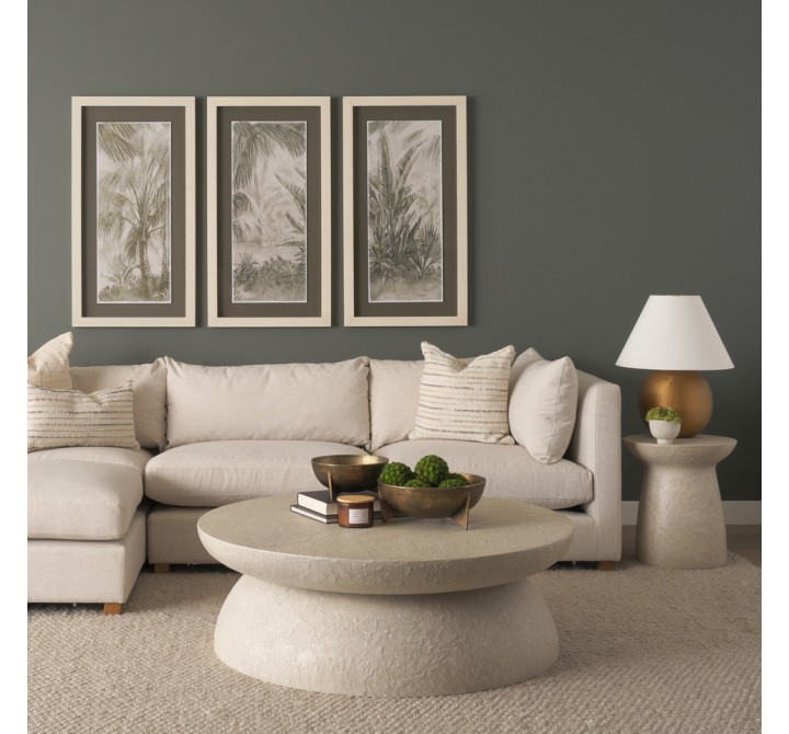 Mercana Mesa Round Stone Finish Pillar Accent Table