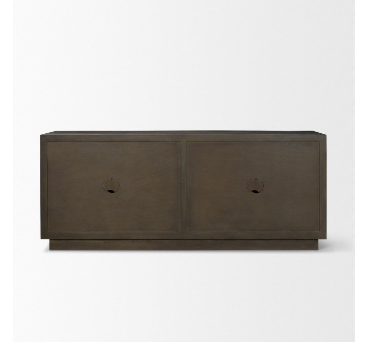 Mercana Cinder Distressed Dark Brown Wood Reeded 4-Door Closed Sideboard