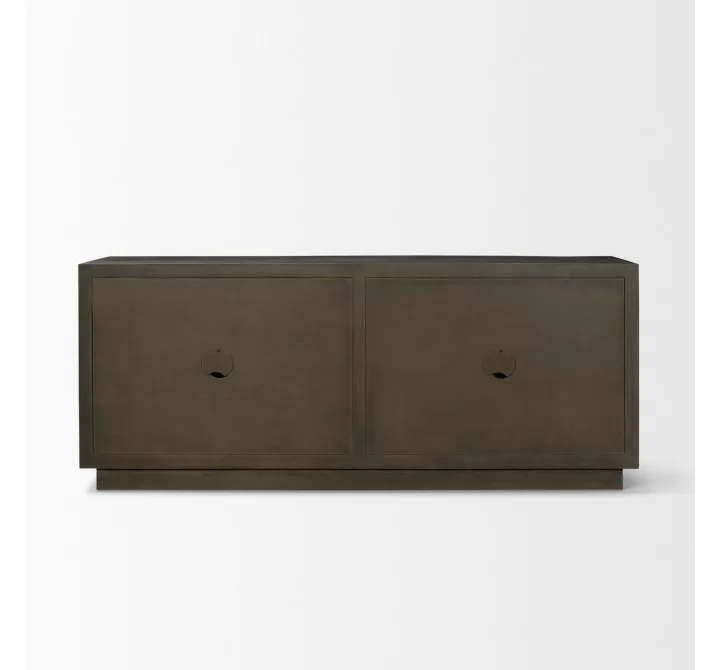 Mercana Cinder Distressed Dark Brown Wood Reeded 4-Door Closed Sideboard