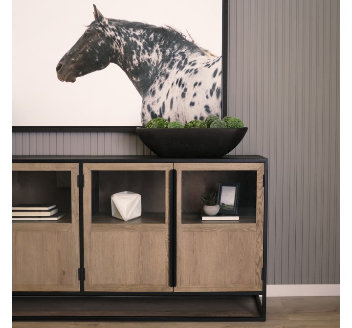 Mercana Sloan 80" Light Brown Wood With Black Metal Frame Sideboard