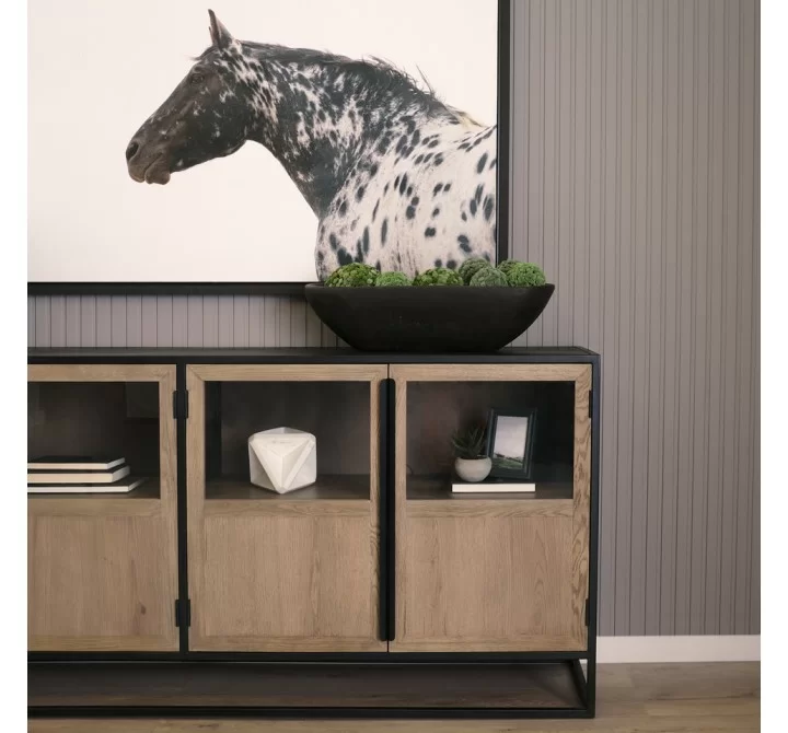Mercana Sloan 80" Light Brown Wood With Black Metal Frame Sideboard