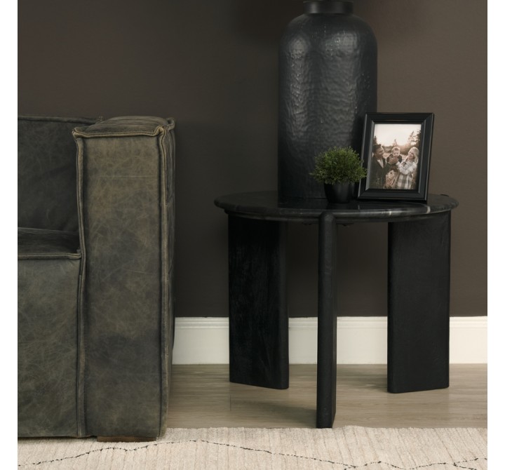 Mercana Rumer Black Wood With Black Marble Side Table