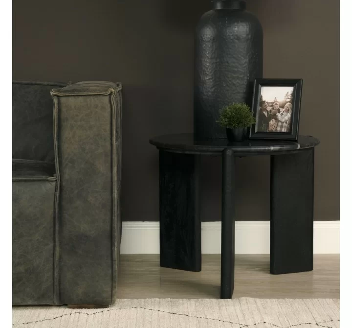 Mercana Rumer Black Wood With Black Marble Side Table