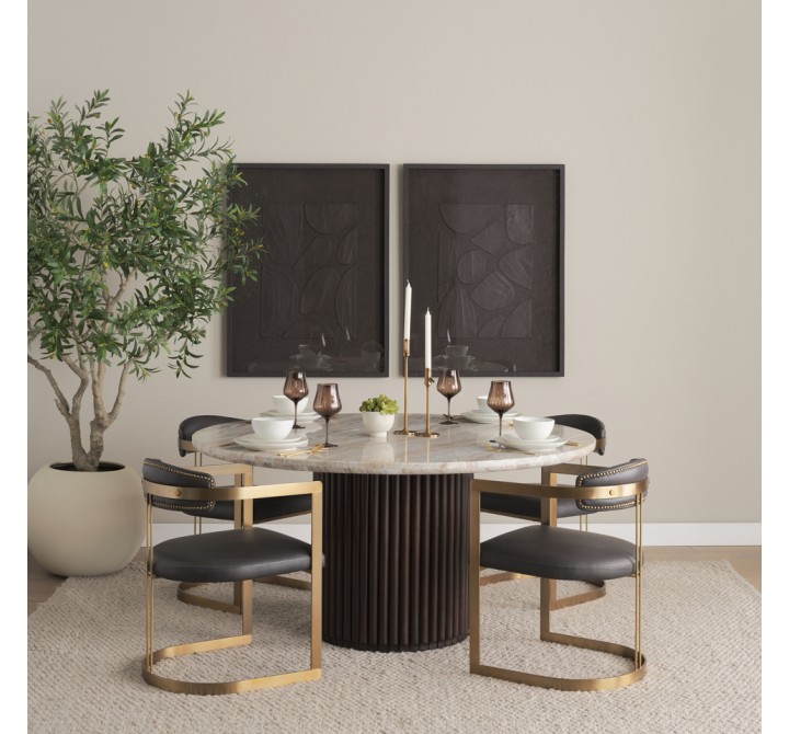 Mercana Hollyfield II Charcoal-Brown Leather Seat Gold Iron Frame Dining Chair