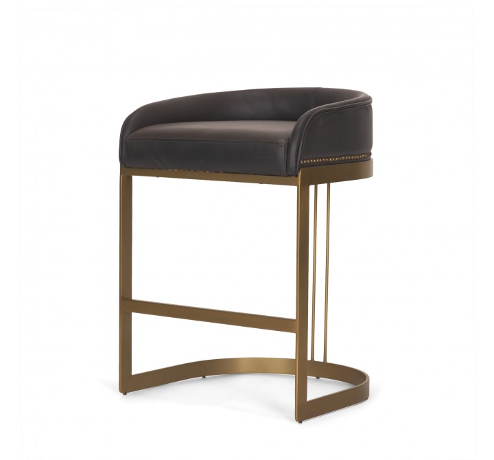 Mercana Hollyfield II Charcoal-Brown Leather Seat Gold Metal Base Counter Stool 1