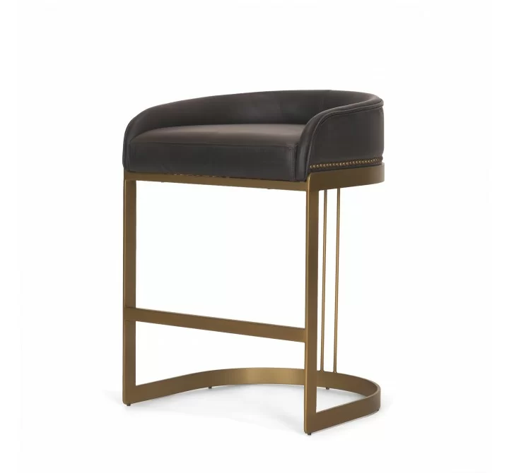 Mercana Hollyfield II Charcoal-Brown Leather Seat Gold Metal Base Counter Stool 1