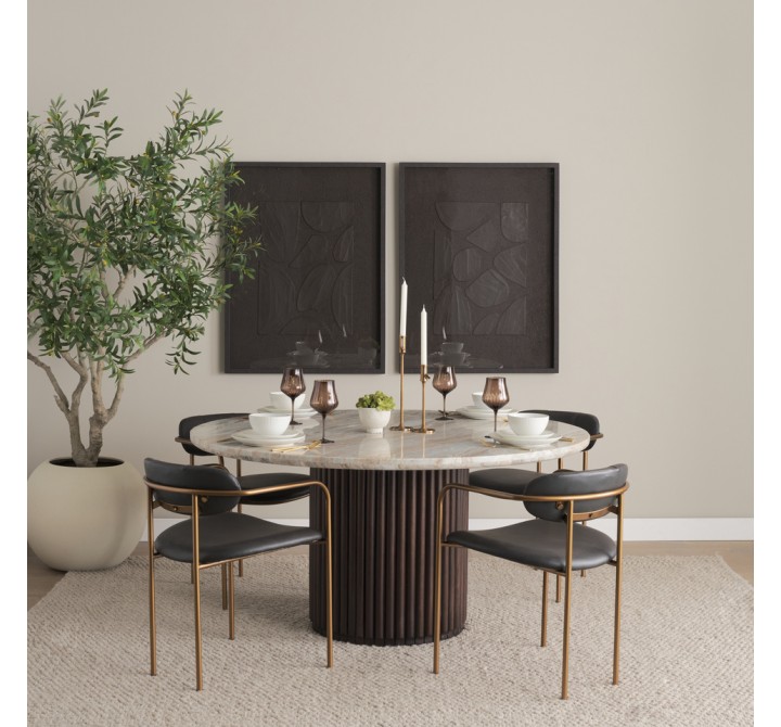 Mercana Parker Charcoal-Brown Leather Seat Gold Metal Dining Chair