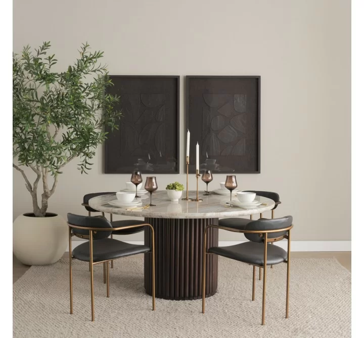 Mercana Parker Charcoal-Brown Leather Seat Gold Metal Dining Chair