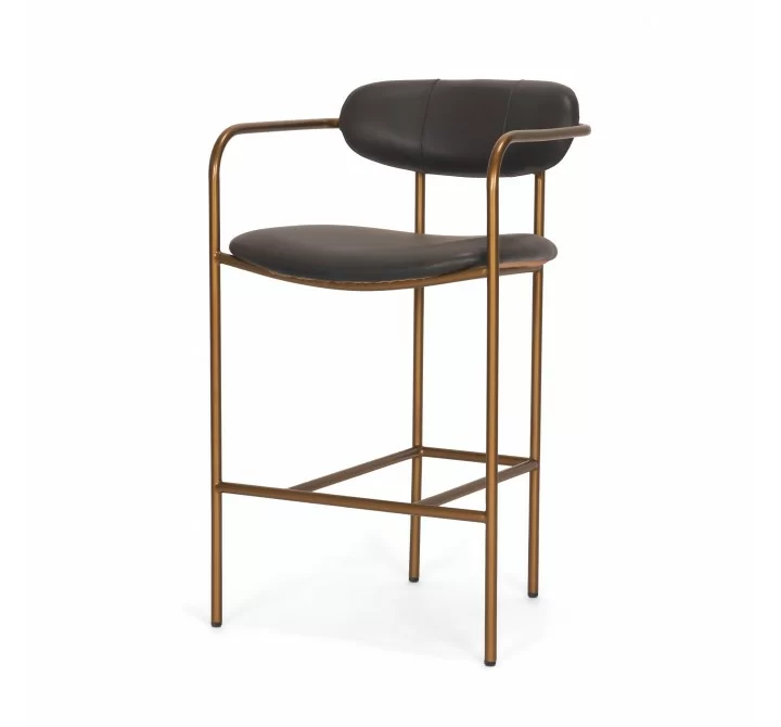 Mercana Parker Charcoal-Brown Leather Seat Gold Metal Counter Stool