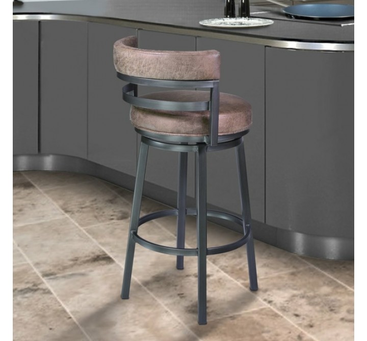 Armen Living Titana Barstool In Mineral Finish With Bandero Tobacco