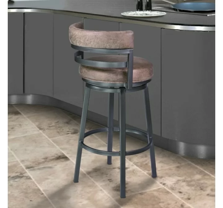 Armen Living Titana Barstool In Mineral Finish With Bandero Tobacco