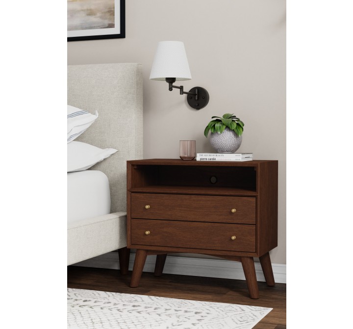 Alpine Furniture Flynn Large Nightstand, Walnut - Lifestyle