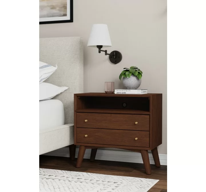 Alpine Furniture Flynn Large Nightstand, Walnut - Lifestyle