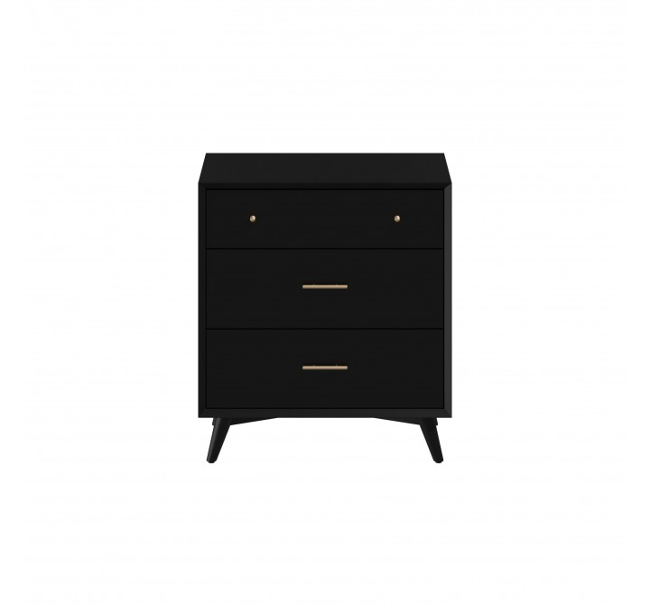 Alpine Furniture Flynn Mid Century Modern 3 Drawer Small Chest, Black - Front Angle
