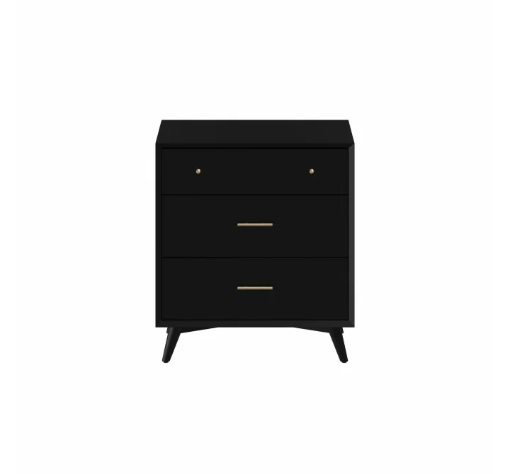 Alpine Furniture Flynn Mid Century Modern 3 Drawer Small Chest, Black - Front Angle