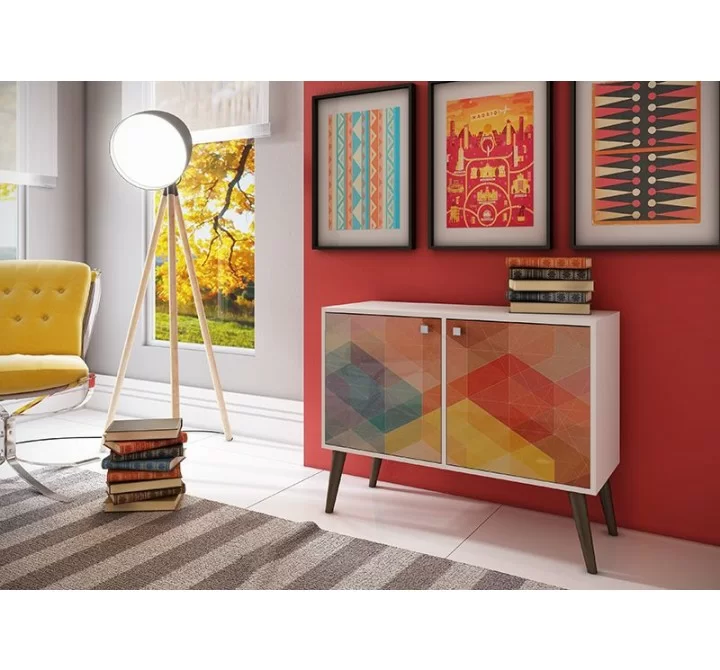 Manhattan Comfort 2-Piece Mid-Century Modern Avesta Double Side Table in White and Stamp