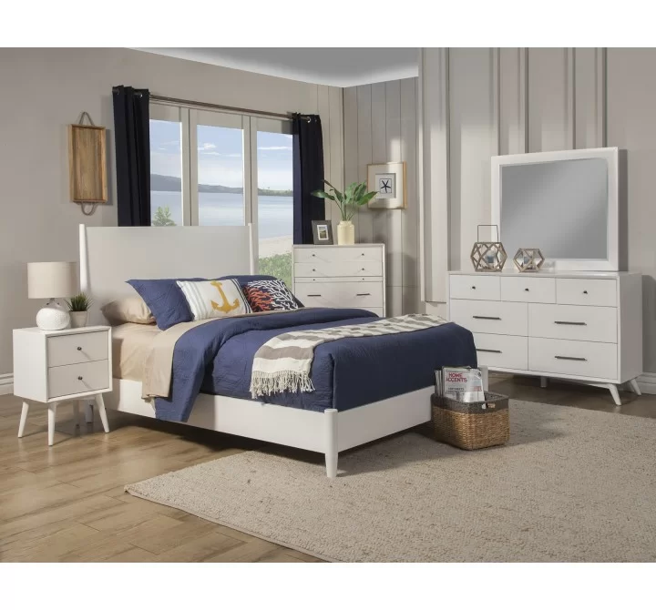 Alpine Furniture Flynn Mid Century Modern Full Size Panel Bed, White - Lifestyle