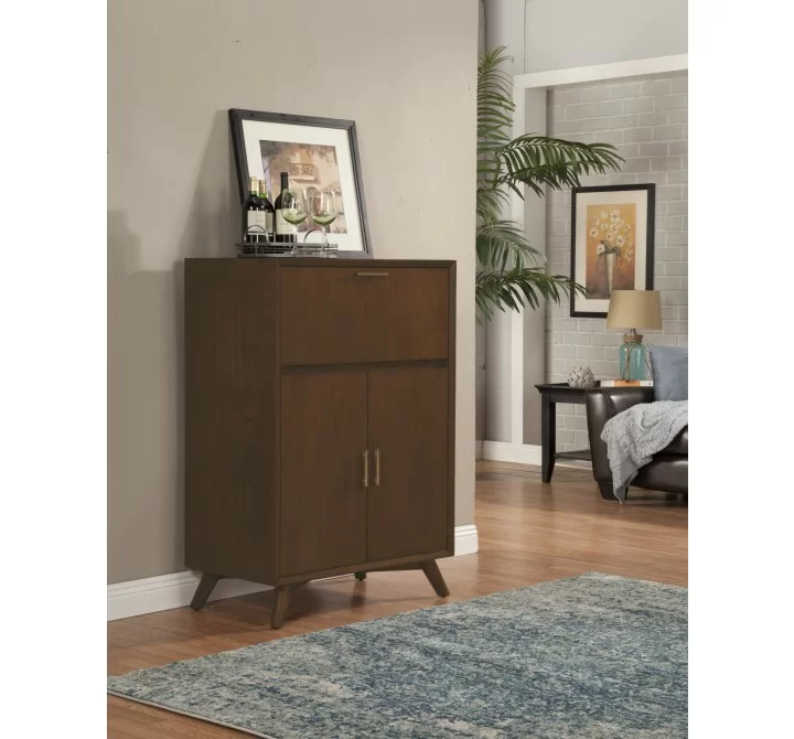 Alpine Furniture Flynn Large Bar Cabinet w/Drop Down Tray, Walnut - Lifestyle