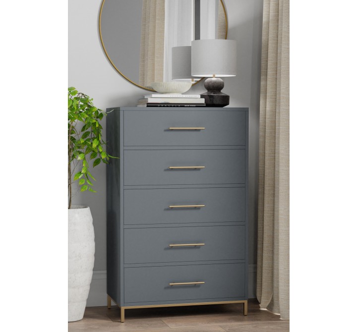 Alpine Furniture Madelyn Five Drawer Chest, Slate Gray - Lifestyle