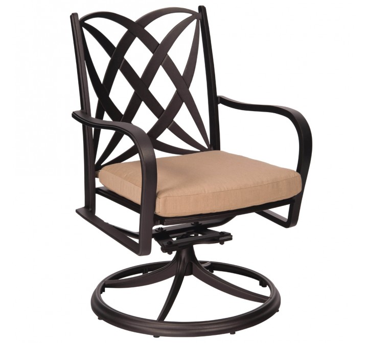 Woodard Apollo Swivel Rocker Dining Arm Chair with Cushion Option - Angled