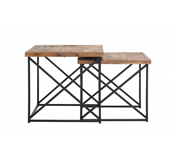 Crawford and Burke Quin Reclaimed Wood Nesting Tables (Set of 2), Front Angle