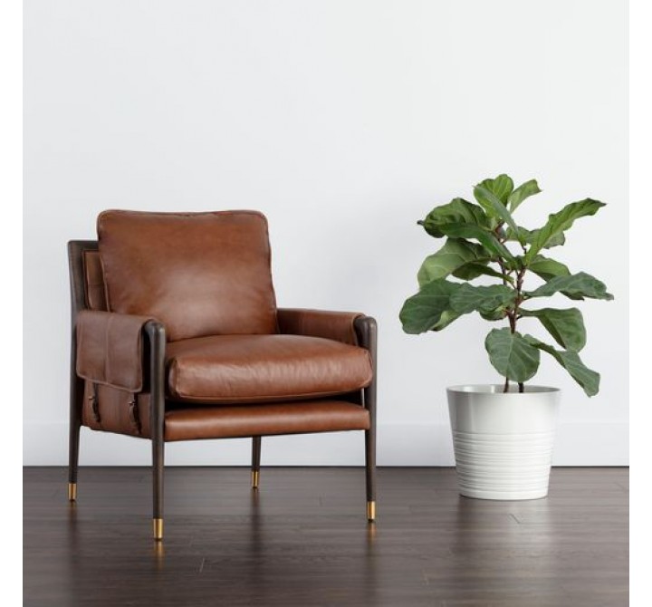 Sunpan Mauti Lounge Chair Brown - Shalimar Tobacco Leather - Lifestyle