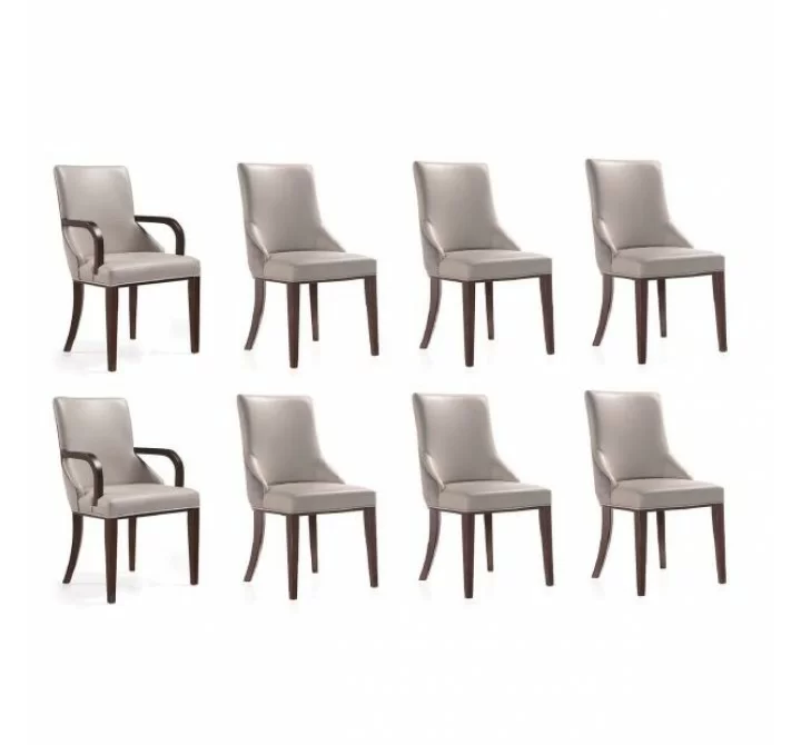 Manhattan Comfort Shubert 8-Piece Modern Faux Leather and Velvet Dining Chair Set in Light Grey