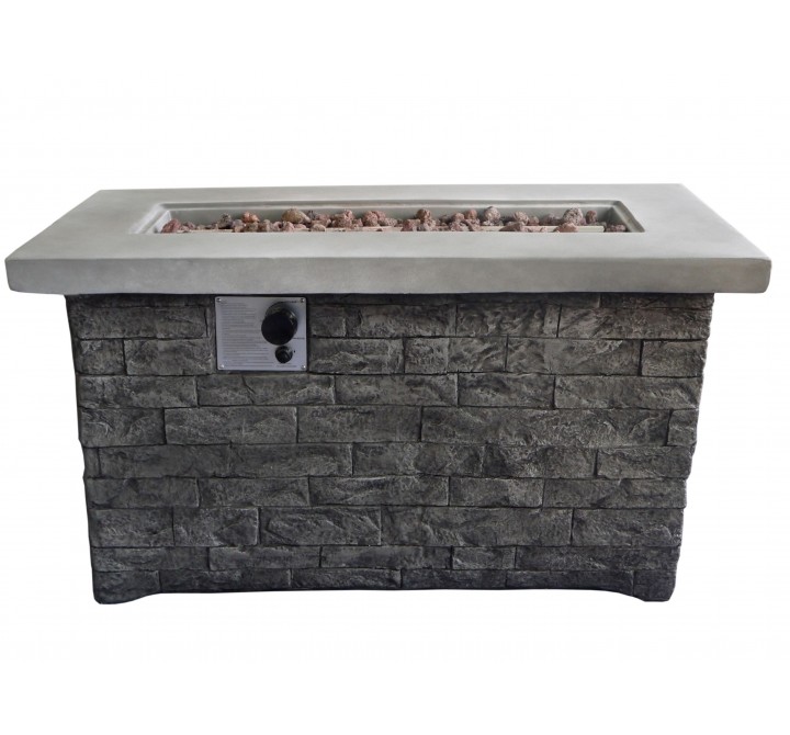 Crawford and Burke Felix Gray Brick Rectangular Gas Fire Pit Table, Frontview