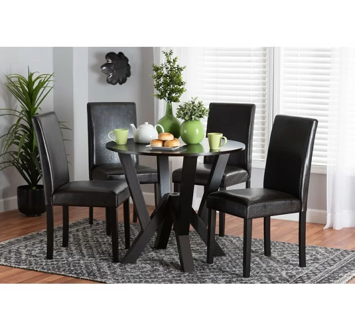Baxton Studio Rosi Modern Espresso Brown Faux Leather and Wood 5-Piece Dining Set - Lifestyle