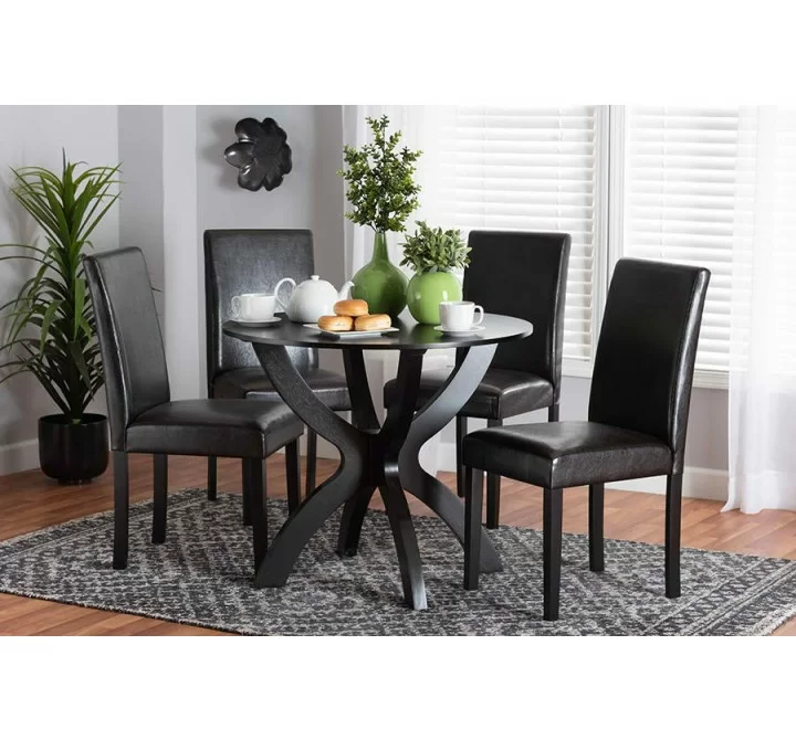 Baxton Studio Trine Modern Espresso Brown Faux Leather and Wood 5-Piece Dining Set - Lifestyle