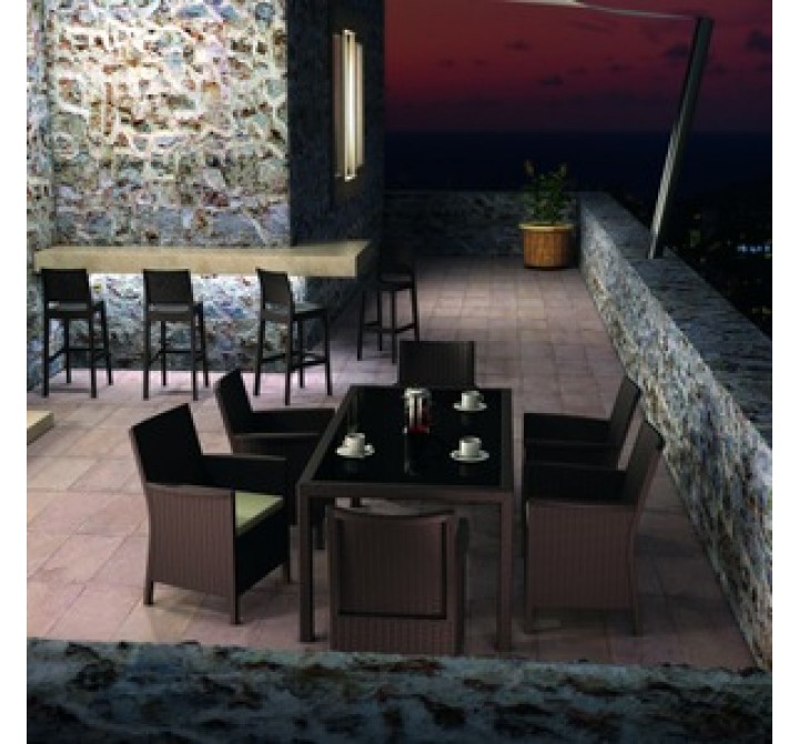 California Wickerlook Rectangle Dining Set 7 Piece - Brown