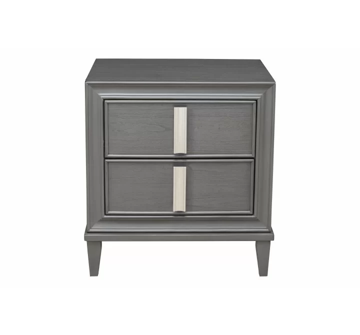 Alpine Furniture Lorraine 2 Drawer Nightstand, Dark Grey - Front Angle