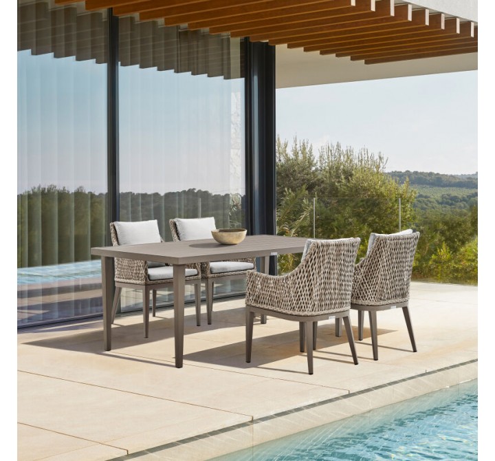 Armen Living Silvana 5 Piece Gray Aluminum Outdoor Dining Set with Gray Fabric