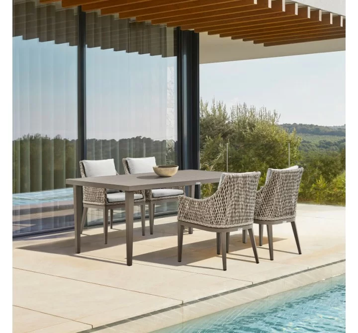 Armen Living Silvana 5 Piece Gray Aluminum Outdoor Dining Set with Gray Fabric