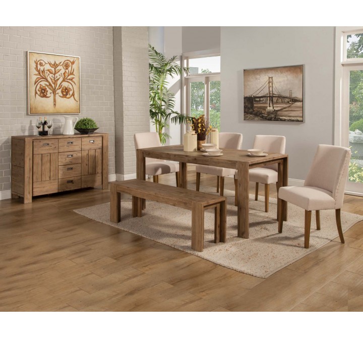 Alpine Furniture Newberry Bench in Salvaged Grey/Weathered Natural - Lifestyle