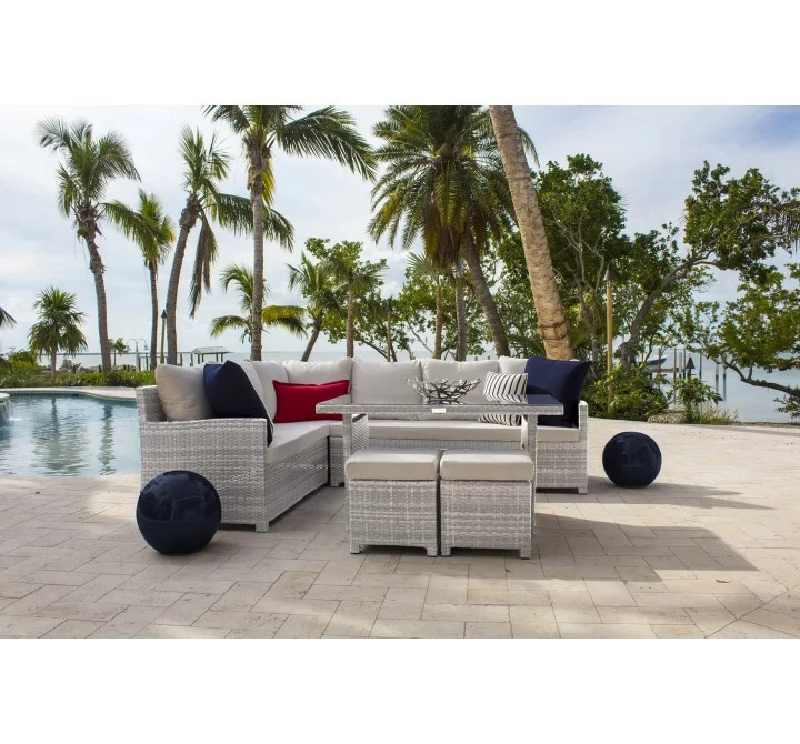 Hospitality Rattan Patio Athens 5-Piece Sectional Dining Set with Cushions Side View