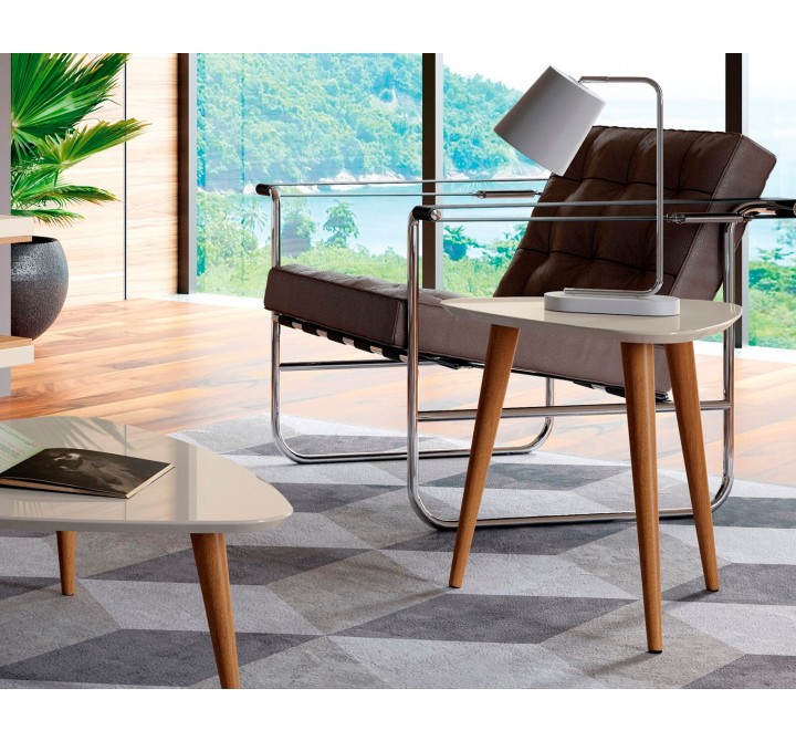 Utopia 19.68" High Triangle End Table With Splayed Wooden Legs in Off White