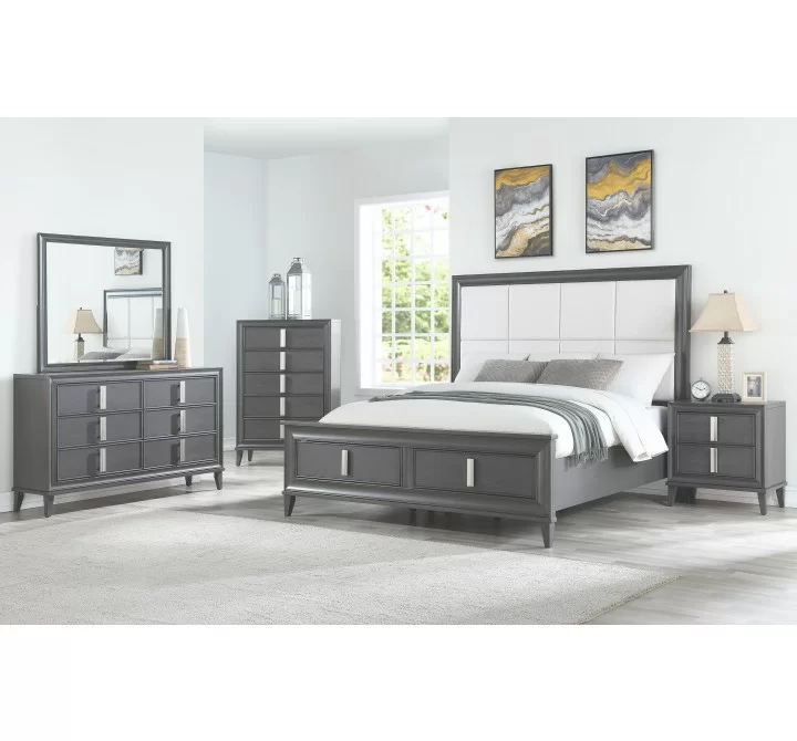 Alpine Furniture Lorraine Standard King Storage Footboard Platform Bed, Dark Grey - Lifestyle