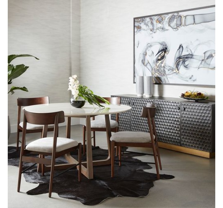 Sunpan Flores Dining Table 53" in Ebony Brown-White Marble - Lifestyle