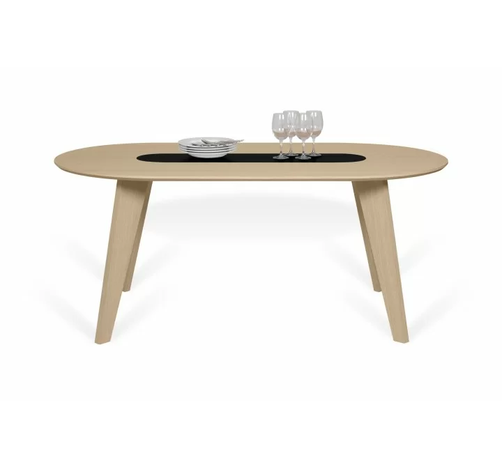 TemaHome Lago Wood Dining Table in Light Oak & Pure Black - Front with Contents
