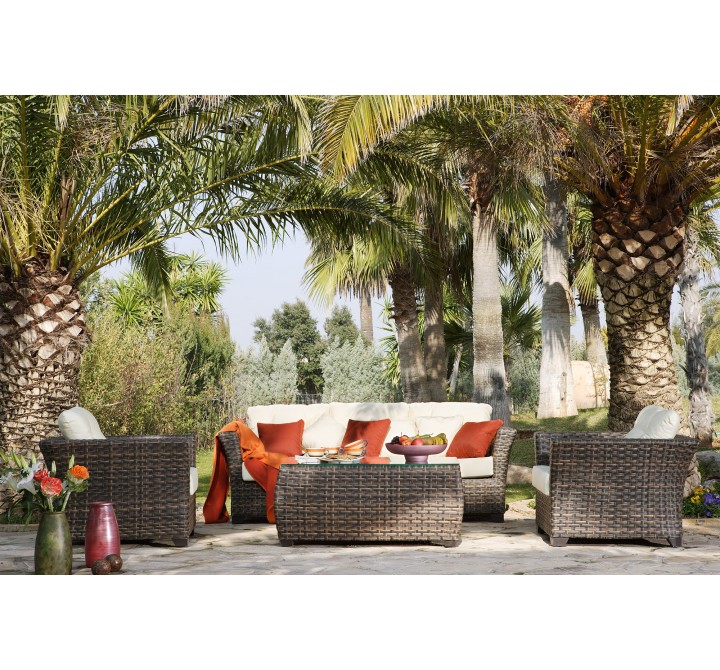 Hospitality Rattan Patio Fiji Lounge Chair with Cushions Set View