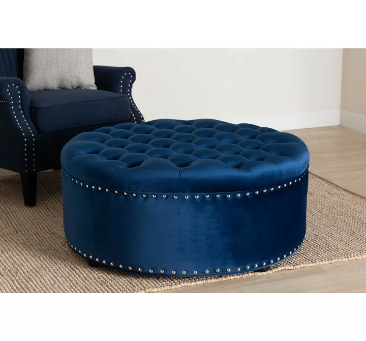 Baxton Studio Iglehart Modern and Contemporary Royal Blue Velvet Fabric Upholstered Tufted Cocktail Ottoman - Lifestyle 2