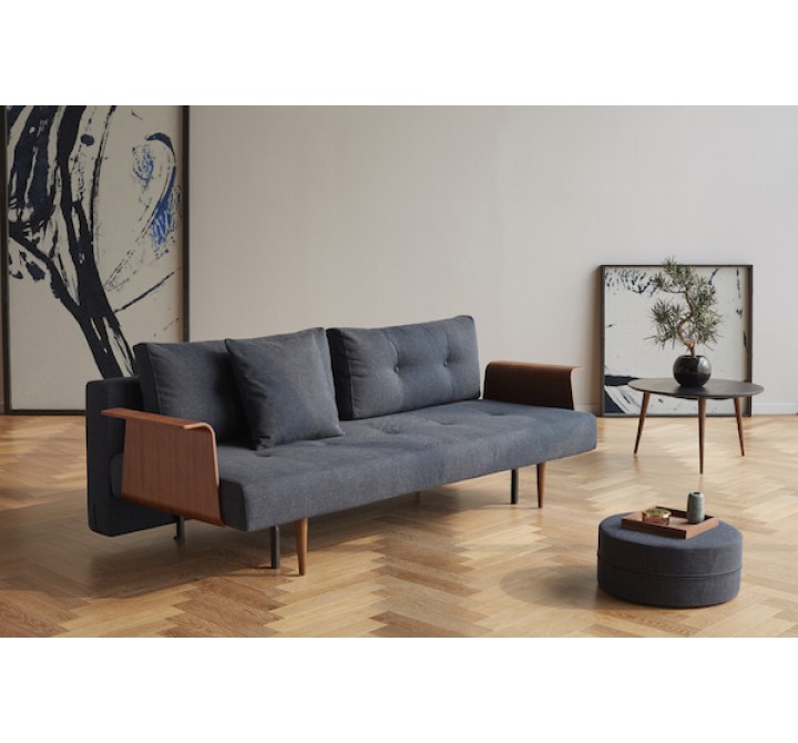Recast Sofa With Walnut Arms and Nist Blue Fabric - Lifestyle