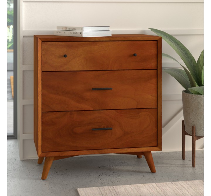 Alpine Furniture Flynn Mid Century Modern 3 Drawer Small Chest in Acorn - Lifestyle