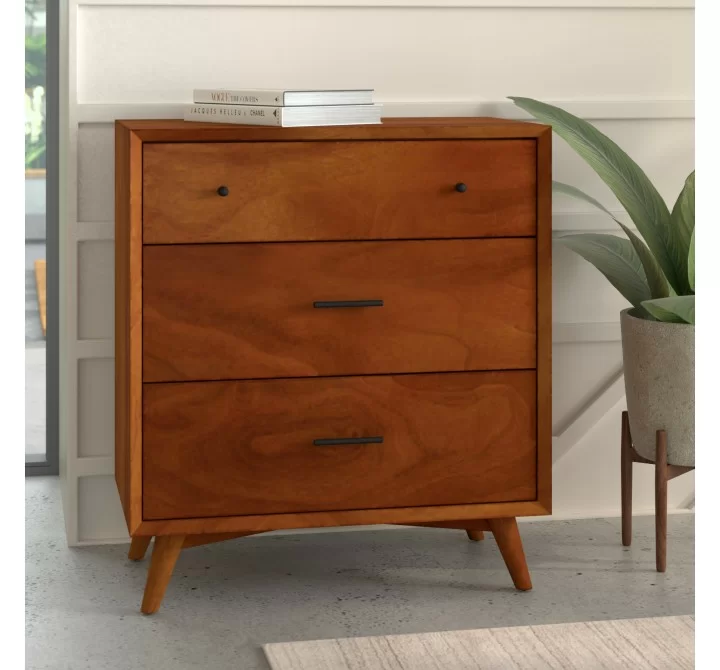 Alpine Furniture Flynn Mid Century Modern 3 Drawer Small Chest in Acorn - Lifestyle