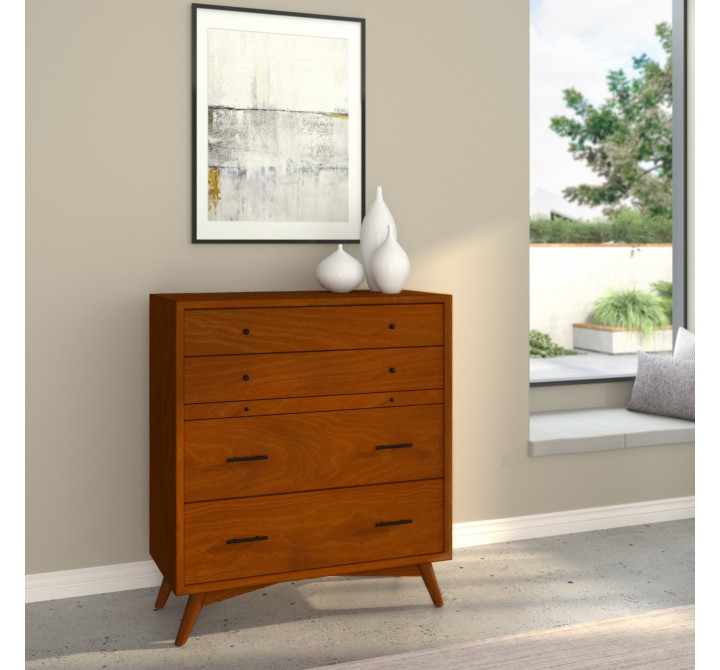 Alpine Furniture Flynn Mid Century Modern 4 Drawer Chest in Acorn - Lifestyle