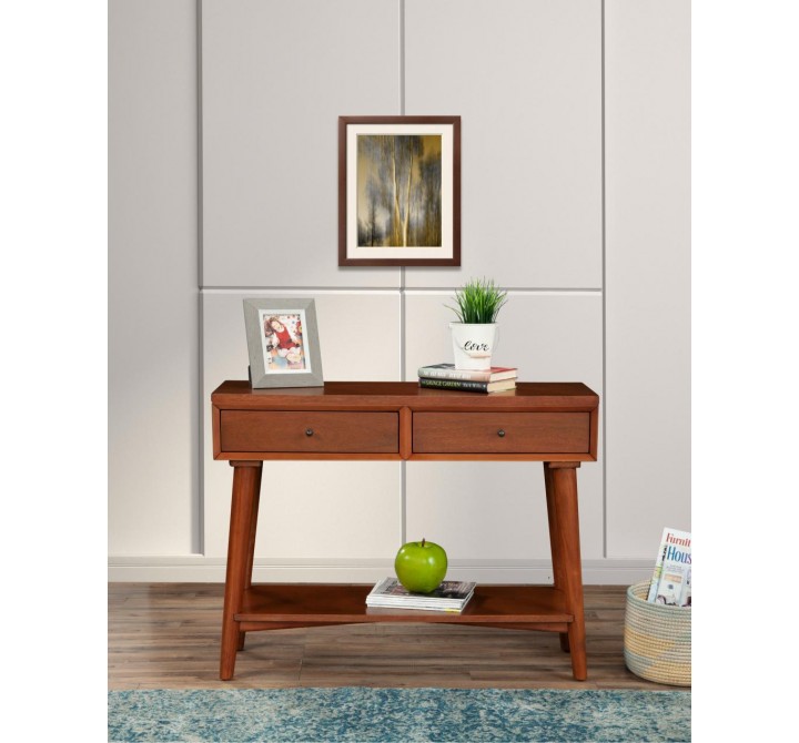 Alpine Furniture Flynn Console Table in Acorn - Lifestyle Front View