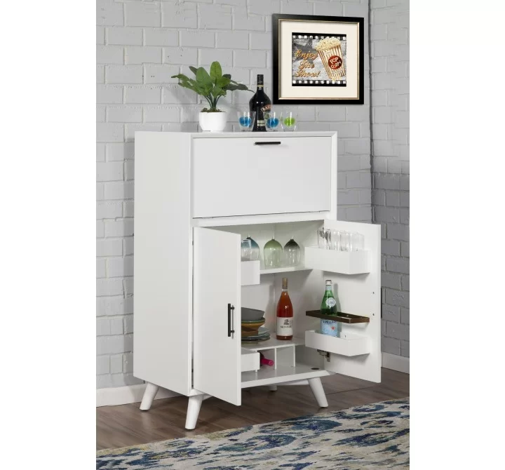 Alpine Furniture Flynn Large Bar Cabinet in White - Lifestyle